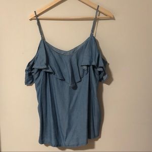 Chambray open shoulder top